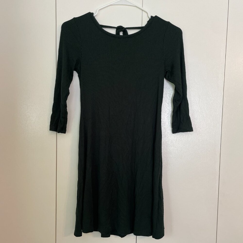 Small Dark Green ¾ Sleeve Backless Scoop Neck Dress